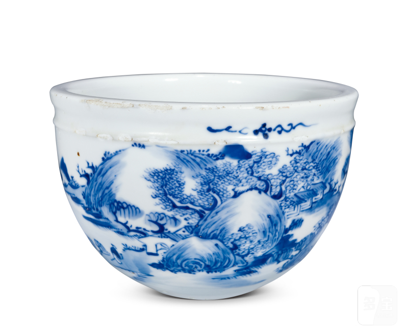 清中期 青花山水人物缸